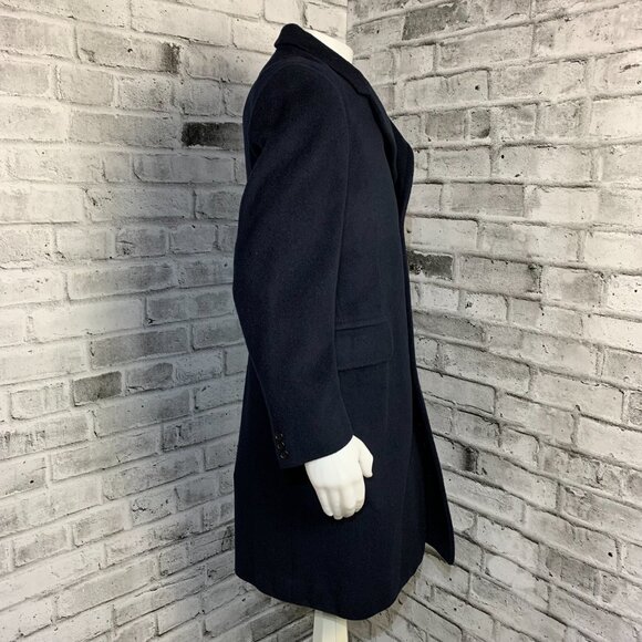 Aquascutum London Vintage 90s Cashmere Wool Overcoat Medium Navy Trench Coat - Picture 3 of 16